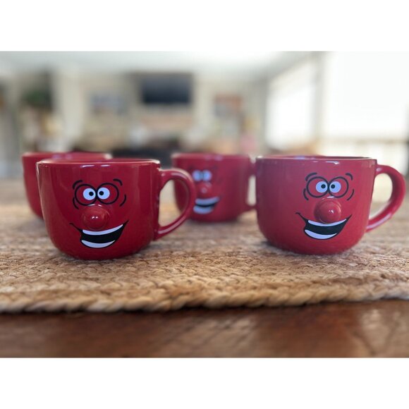 Vintage Livingware Smiley Face Mugs x4 Red NO CHIPS
